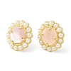 Ion Plating(IP) Natural Shell Flower Stud Earrings with Plastic Pearl Beaded EJEW-E599-04G-01-3