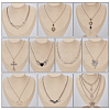 12Pcs 12 Style Heart & Cross & Butterfly & Bat Alloy Enamel Pendant Necklaces Set with Rhinestone NJEW-FI0001-03-3