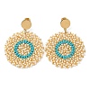 Woven Glass Beaded Flat Round Dangle Stud Earrings EJEW-A105-12G-1