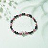 Natural & Synthetic Mixed Gemstone Beaded Stretch Bracelet with Clear Cubic Zirconia Cross for Women BJEW-JB08247-04-2