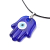 Blue Lampwork Evil Eye Pendant Necklace with Waxed Cord for Women NJEW-JN03955-02-1