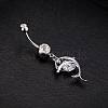 Piercing Jewelry Real Platinum Plated Brass Rhinestone Dolphin Navel Ring Belly Rings AJEW-EE0001-63-3