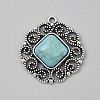 Tibetan Style Alloy Pave Synthetic Turquoise Pendants PALLOY-CJC0025-01AS-F-1