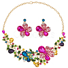 ANATTASOUL Colorful Rhinestone Flower of Life Pendant Necklace & Dangle Stud Earrings SJEW-AN0001-12-1