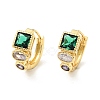 Green Cubic Zirconia Square Hoop Earrings EJEW-C028-14G-1