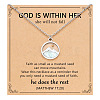 Flat Round 201 Stainless Steel Pave Natural Shell Mustard Seed Pendant Necklaces for Women WG511AE-06-1
