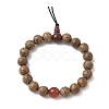2Pcs 2 Styles Natural Carnelian & Wood Round Beaded Stretch Bracelets Sets for Men Women BJEW-JB12346-3