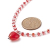 Glass Heart Pendant Necklace with Beaded Chains for Women NJEW-TA00060-6