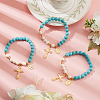 Synthetic Turquoise Round Beaded Stretch Bracelet BJEW-PH01531-02-3