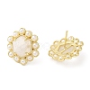 Ion Plating(IP) Natural Moonstone Hexagon Stud Earrings with Plastic Pearl Beaded EJEW-E287-01G-02-1