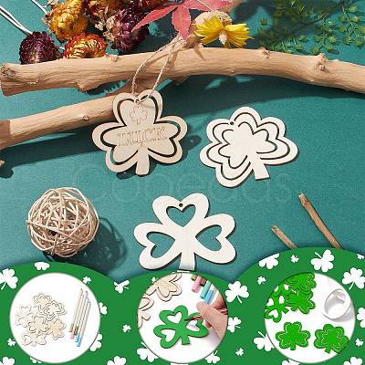 3 Sets 3 Styles Saint Patrick's Day Theme Wood Big Pendant Decorations HJEW-CJ0001-05-1