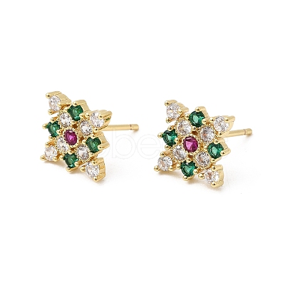 Rhombus Brass Micro Pave Cubic Zirconia Stud Earrings EJEW-L306-02G-1