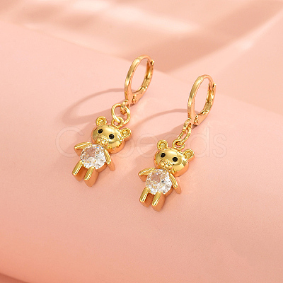 Cute Bear Brass Clear Cubic Zirconia Hoop Earrings GQ2099-1