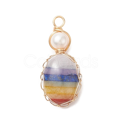 Chakra Natural Mixed Gemstone Copper Wire Wrapped Pendants PALLOY-JF02046-01-1