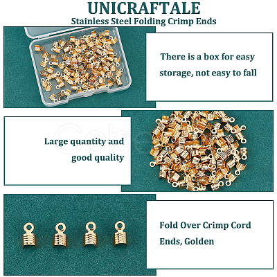 Unicraftale 100Pcs 304 Stainless Steel Folding Crimp Ends STAS-UN0041-16-1