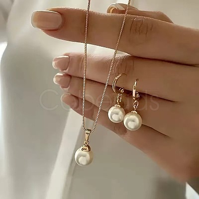 Round Alloy with Plastic Pearl Round Bead Hoop Earring & Pendant Necklaces Sets FS-WG8597C-05-1