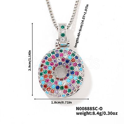 Brass Pave Colorful Cubic Zirconia Letter Pendant Box Chain Necklaces NU0575-41-1