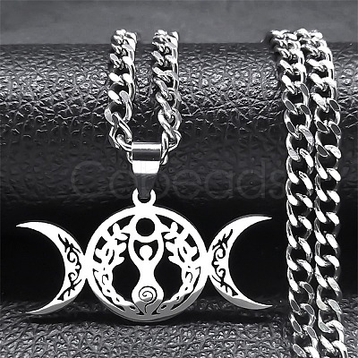 Non-Tarnish 201 Stainless Steel Triple Goddess Pendant Necklaces NJEW-G115-10P-1