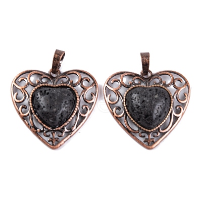 Natural Lava Rock Peach Love Heart Pendants G-G158-01-06-1
