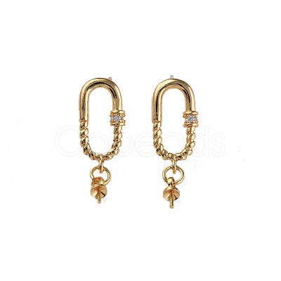 Brass Pave Clear Cubic Zirconia Stud Earring Findings KK-N233-370-1