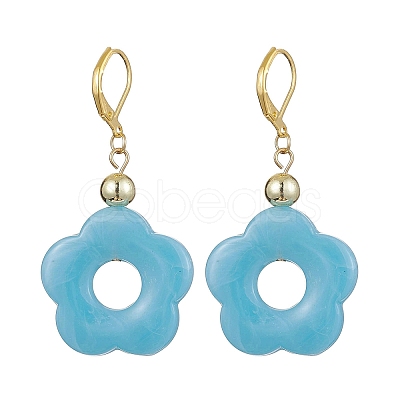 Acrylic Flower Dangle Leverback Earrings EJEW-JE05625-01-1