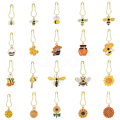 20Pcs Bees Theme Alloy Enamel Locking Stitch Marker HJEW-CJ00066-1