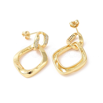 Clear Cubic Zirconia Double Twist Rhombus Dangle Stud Earrings EJEW-G332-04G-1