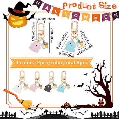 8Pcs 4 Colors Halloween Ghost Colorful Flower Alloy Enamel Pendant Decorations HJEW-CP0001-07-1