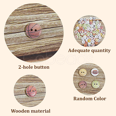 2 Bags 2-Hole Printed Wooden Buttons BUTT-SP0001-21-1