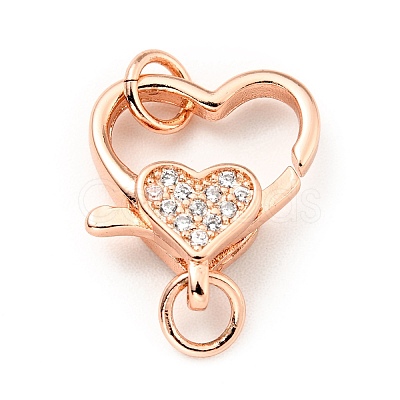 Brass Micro Pave Clear Cubic Zirconia Heart Lobster Claw Clasps KK-G416-35RG-1