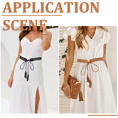 2Pcs 2 Colors Bohemian Imitation Leather Tassel Wrap Chain Belts AJEW-CL0003-47A-1
