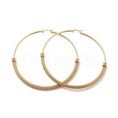 PVD Vacuum Plating 201 Stainless Steel Mesh Chain Shape Big Hoop Earrings with 304 Stainless Steel Pin for Women EJEW-F280-21B-G-1