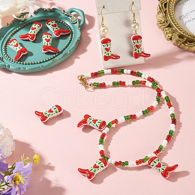 5Pcs Boot Baking Paint Glass Enamel Beads LAMP-TADJ0001-08C-1