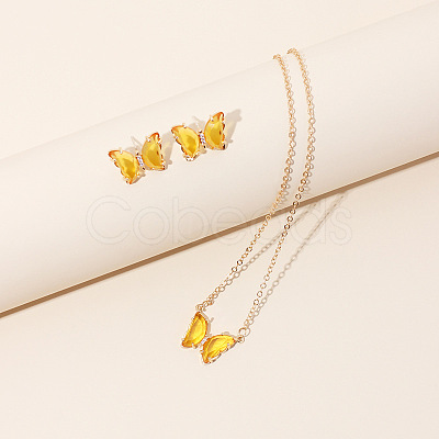 Butterfly Acrylic Rhinestone with Iron Pendant Necklaces & Stud Earrings Sets for Women WGFFCAF-01-1