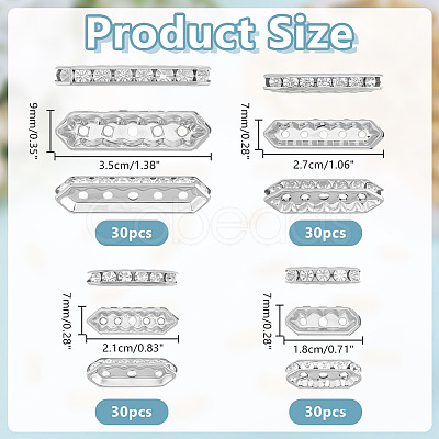 120Pcs 4 Styles Alloy Crystal Rhinestone Spacer Bars FIND-ME0004-07S-1