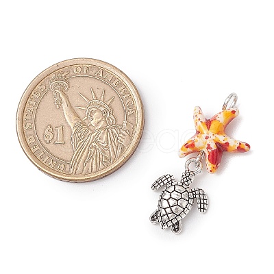 7Pcs 7 Styles Dyed Synthetic Turquoise Starfish & Alloy Sea Animals Pendants PALLOY-JF03754-1