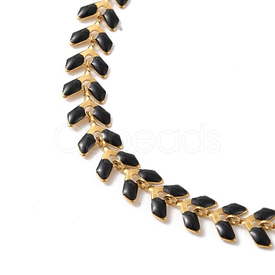 Enamel Ear of Wheat Link Chain Necklace NJEW-P220-02G-01-1