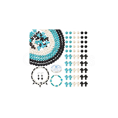 DIY Synthetic Turquoise Round & Cross Bracelets Making Kits DIY-NB0012-31-1