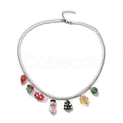 Glass Seed Beaded & 304 Stainless Steel Cable Chain Double Layer Necklace NJEW-TA00074-1