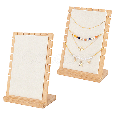 2 Sets Bamboo Wood Multiple Necklace Display Stands NDIS-PH0001-10B-1