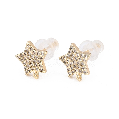 Brass Clear Cubic Zirconia Stud Earring Findings LS-EJEW-A155-03F-G-1