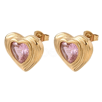 304 Stainless Steel Pave Cubic Zirconia Stud Earrings EJEW-D364-02A-G-1