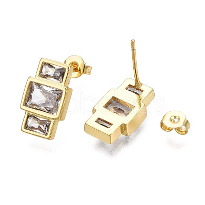 Cubic Zirconia Rectangle Dangle Stud Earrings EJEW-N011-53-02LG-1