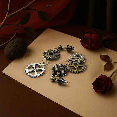 2 Pairs Alloy Toothed Wheel Dangle Stud Earrings EJEW-HY0001-19B-1