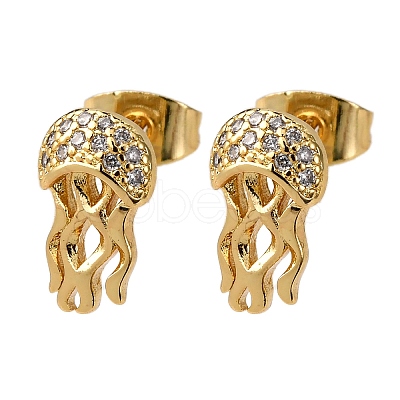 Brass Micro Pave Clear Cubic Zirconia Earrings EJEW-D328-03G-05-1