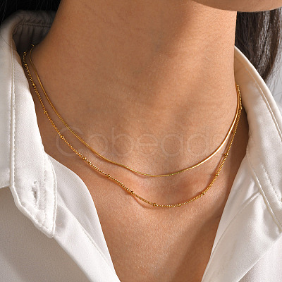 304 Stainless Steel Double-Layer Necklace LS-NJEW-Q321-01G-1