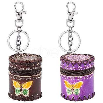2Pcs 2 Colors Butterfly Pattern Leather Cylinder Wallets AJEW-OC0004-88-1