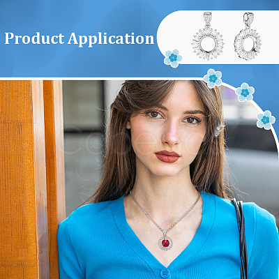 2Pcs 925 Sterling Silver Micro Pave Clear Cubic Zirconia Pendant Settings STER-PH0005-06-1