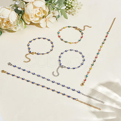 6Pcs 3 Colors Stainless Steel & Enamel Link Bracelets for Women BJEW-GO0001-30-1