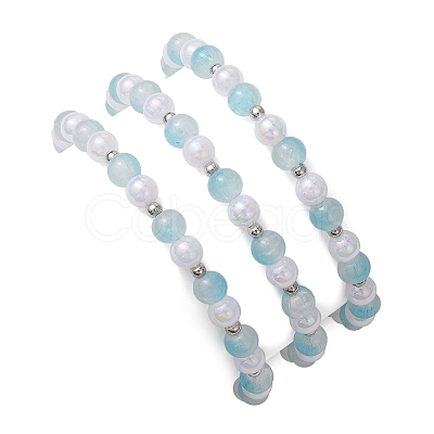 3Pcs 3 Styles Round Acrylic & Glass Beaded Stretch Bracelet Sets BJEW-JB10730-02-1